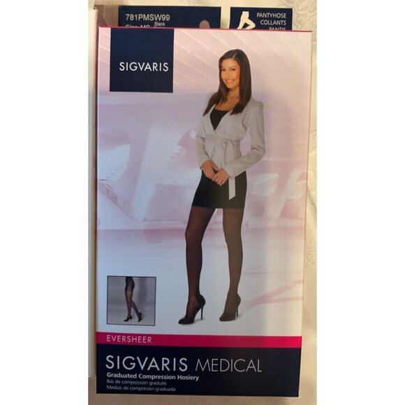 Sigvaris 781P MS W99 EverSheer 15-20mmHg Compression Pantyhose Black Sheer MS - Picture 1 of 4